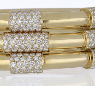 Vintage Kurt Wayne 18K Gold Diamond Triple Row Bangle Bracelet