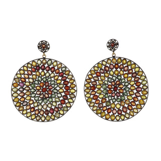 Sterling Silver Multicolored Gemstone Oversize Disc Drop Earrings