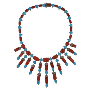 Tenenbaum Sterling Silver Turquoise, Coral & Diamond Jewelry Suite