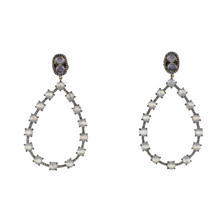 Maharaja Sterling Silver Moonstone Drop Earrings with Diamond