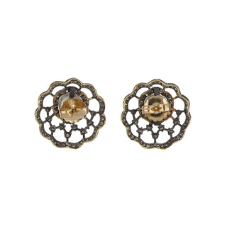 Sterling Silver Pierced Floral Pearl Stud Earrings with Diamonds