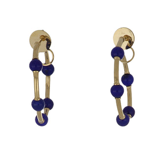 Tenenbaum 18K Gold Lapis Bead Medium Hoop Earrings