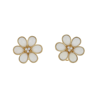 18K Gold White Coral Flower Stud Earrings with Diamonds