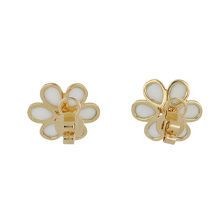 18K Gold White Coral Flower Stud Earrings with Diamonds