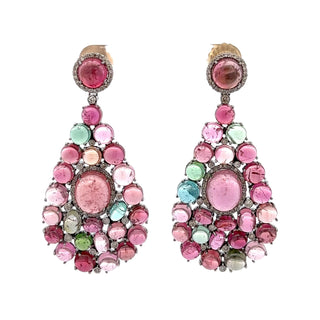 Sterling Silver Multicolored Tourmaline Cobblestone Drop Earrings