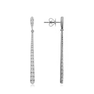 18K White Gold Graduated Diamond Line Drop Earrings