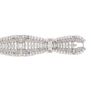 Mid-Century Platinum Wide Fancy-Cut Diamond Link Bracelet
