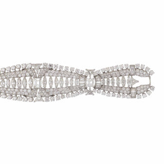 Mid-Century Platinum Wide Fancy-Cut Diamond Link Bracelet