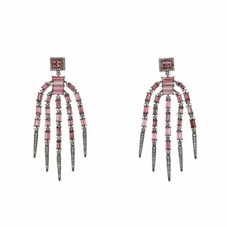 Tenenbaum Sterling Silver Pink Tourmaline Waterfall Earrings with Diamonds