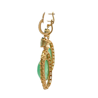 18K Gold Chrysoprase Drop Earrings with Peridot and Tourmaline