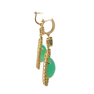 18K Gold Chrysoprase Drop Earrings with Peridot and Tourmaline