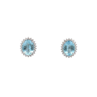 18K White Gold Aquamarine and Diamond Halo Stud Earrings