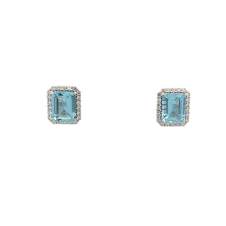 18K White Gold Aquamarine Stud Earrings with Diamonds
