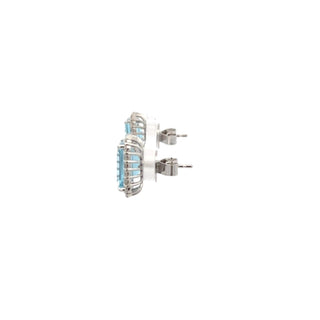 18K White Gold Aquamarine Stud Earrings with Diamonds