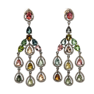 Sterling Silver Tourmaline Chandelier Earrings with Diamonds