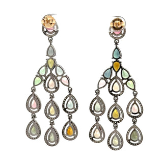 Sterling Silver Tourmaline Chandelier Earrings with Diamonds