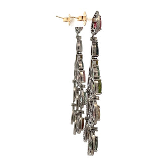 Sterling Silver Tourmaline Chandelier Earrings with Diamonds