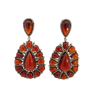 Sterling Silver Hessonite Garnet Drop Earrings with Diamonds