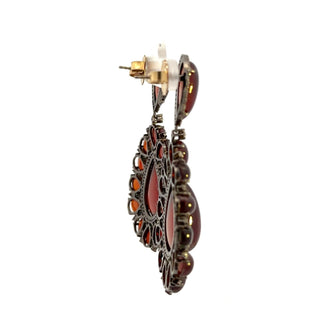 Sterling Silver Hessonite Garnet Drop Earrings with Diamonds