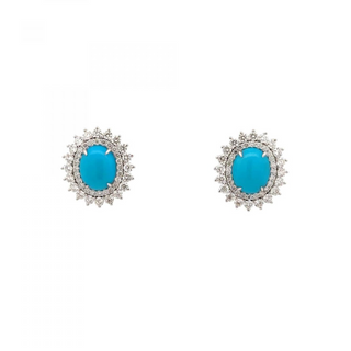 Maharaja 18K White Gold Turquoise Stud Earrings with Diamonds