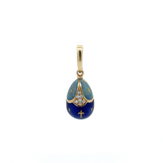 Estate Victor Mayer 18K Gold Enamel Faberge Egg Pendant with Diamonds
