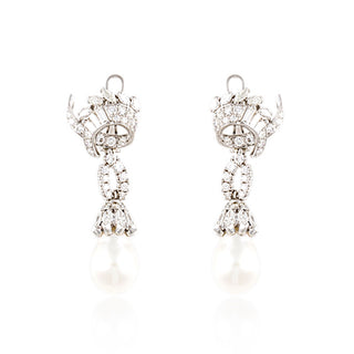 Estate South Sea Pearl and Diamond Platinum Earrings
