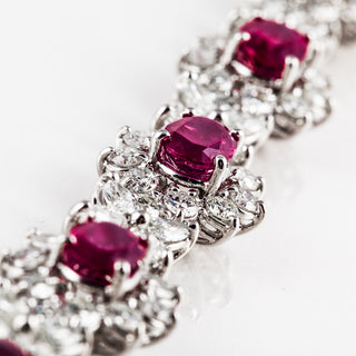 Estate Platinum Oval Ruby and Diamond Cluster Necklace