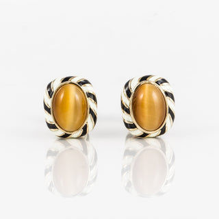 Vintage David Webb 18K Gold Enamel & Tiger's Eye Swirl Cufflinks