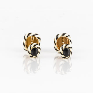 Vintage David Webb 18K Gold Enamel & Tiger's Eye Swirl Cufflinks