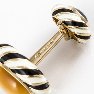 Vintage David Webb 18K Gold Enamel & Tiger's Eye Swirl Cufflinks