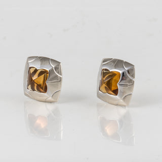 Bulgari 18K White Gold Sugarloaf Citrine Clip Earrings