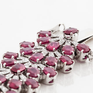 Estate 18K White Gold Ruby and Diamond Fan-Shaped Link Bracelet