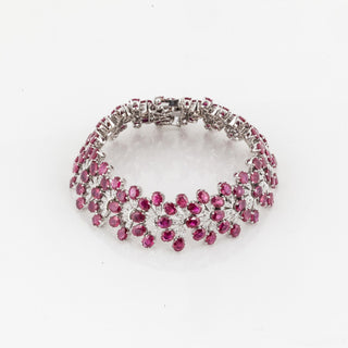 Estate 18K White Gold Ruby and Diamond Fan-Shaped Link Bracelet