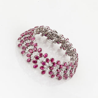 Estate 18K White Gold Ruby and Diamond Fan-Shaped Link Bracelet