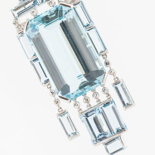 Art Deco Platinum Aquamarine Drop Pendant Necklace with Diamonds