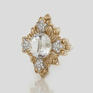 Estate David Webb 18K Gold 85ct Topaz Brooch with Diamonds