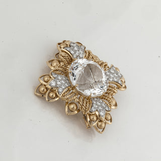Estate David Webb 18K Gold 85ct Topaz Brooch with Diamonds