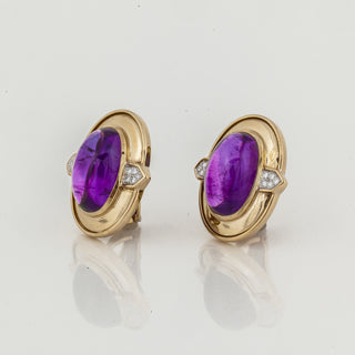 Estate David Webb 18K Gold Amethyst Clip Earrings with Diamonds