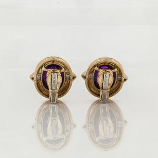 Estate David Webb 18K Gold Amethyst Clip Earrings with Diamonds