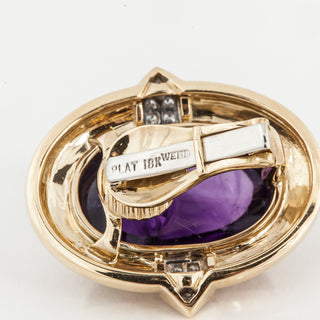 Estate David Webb 18K Gold Amethyst Clip Earrings with Diamonds