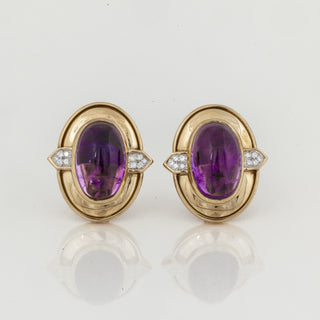 Estate David Webb 18K Gold Amethyst Clip Earrings with Diamonds