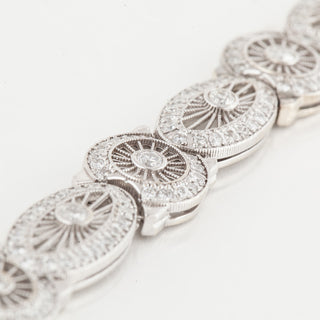 1940s Retro 14K White Gold Openwork Filigree Diamond Bracelet