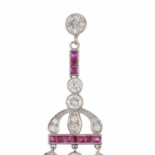 Vintage Platinum Ruby Chandelier Earrings with Diamonds