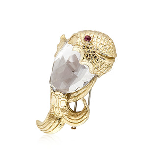 Estate David Webb 18K Gold Rock Crystal Fish Brooch