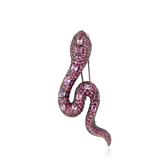 Estate Piranesi Blackened 18K Gold Ruby Snake Brooch