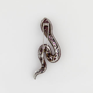 Estate Piranesi Blackened 18K Gold Ruby Snake Brooch