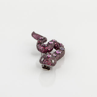 Estate Piranesi Blackened 18K Gold Ruby Snake Brooch