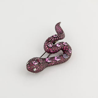 Estate Piranesi Blackened 18K Gold Ruby Snake Brooch