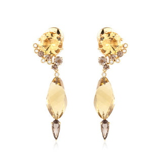 Estate Denoir 18K Fantasy-Cut Citrine Drop Earrings