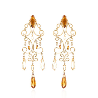 Estate 18K Gold Citrine Chandelier Earrings with Diamonds
